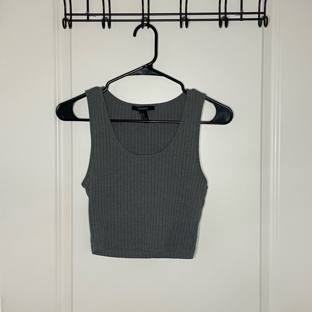 F21 Basic Gray Ribbed Crop Tank Top